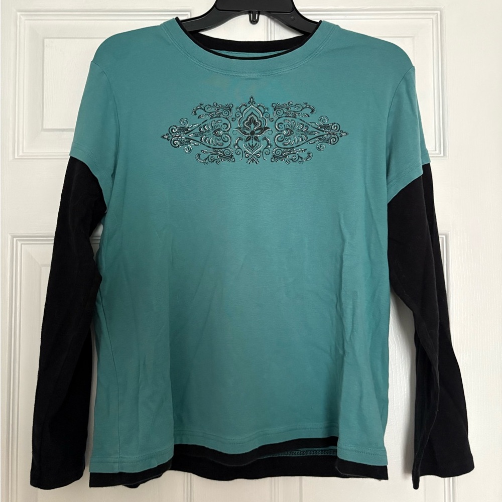 Blue Y2K Layered Long Sleeve Tshirt